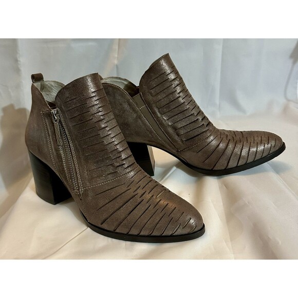 DONALD J PLINER Elton Brown Pewter Leather Metallic Ankle Bootie Boots Sz 9 - Picture 2 of 8